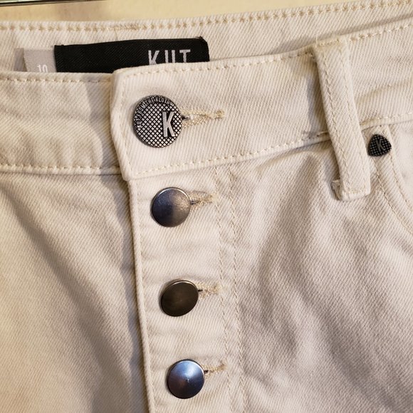Kut from the Kloth Jane High Rise Distressed White Denim Short size 10 - Picture 6 of 11